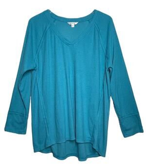 3 FOR $45 SALE | Wildfox Haley Waffle V Neck Top Peacock Blue XL
